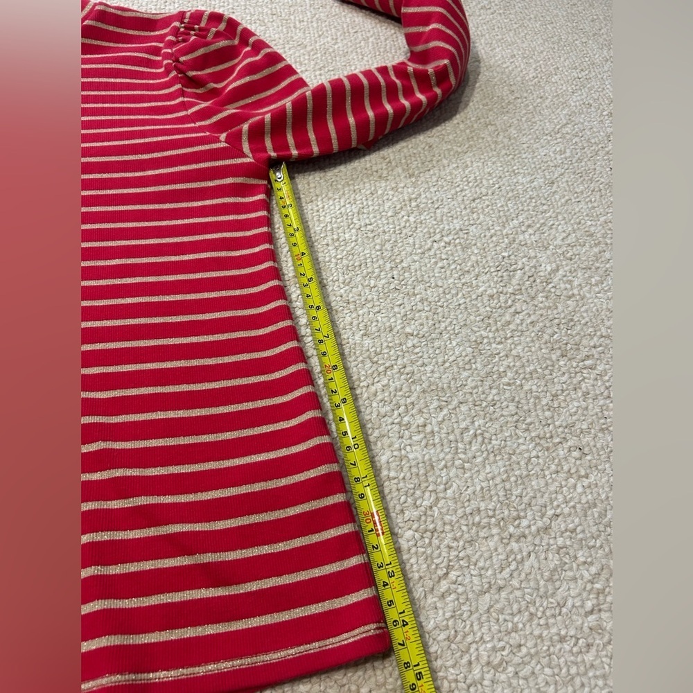 J. Crew Puff-sleeve sparkle stripe turtleneck red gold size XL - Picture 13 of 13